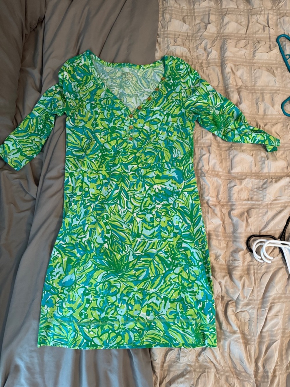 Lilly Pulitzer Green & Blue Floral V-Neck Mini Dress